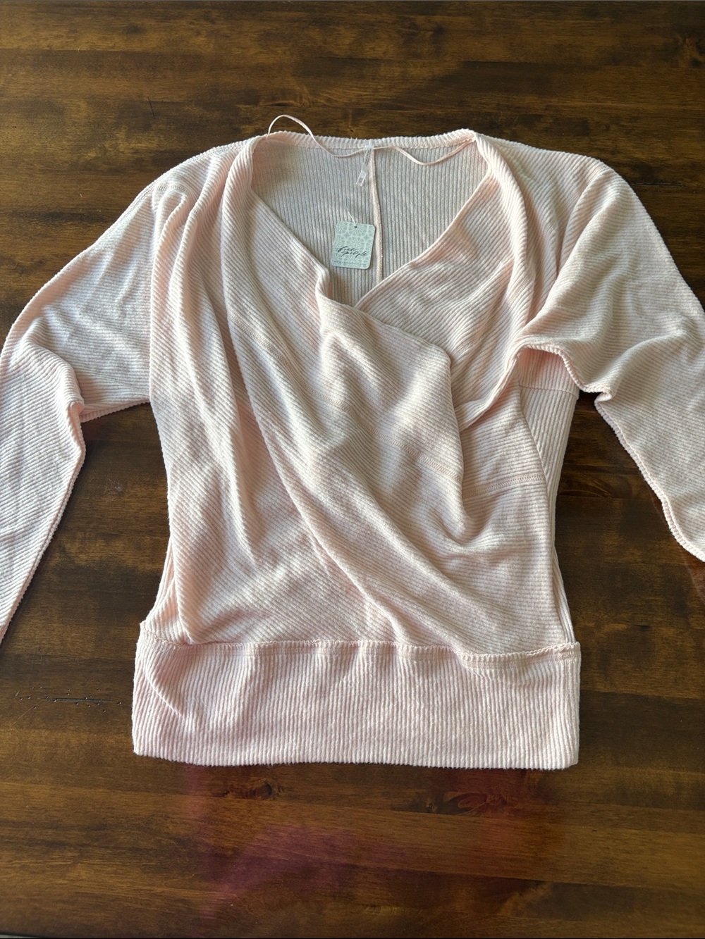 Free People Pale Pink Wrap V-Neck Sweater